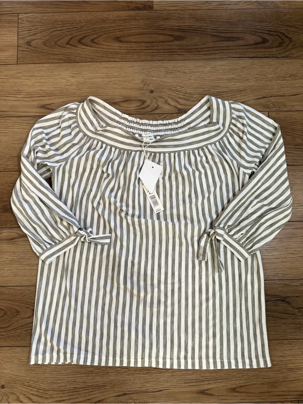 Max Studio Olive & White Striped Boatneck Blouse